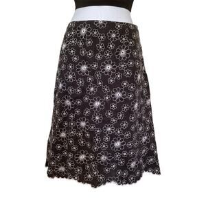 Vintage 90s Y2k Boho Cottage Daisy Flower Embroidered Linen Knee Skirt Size 4